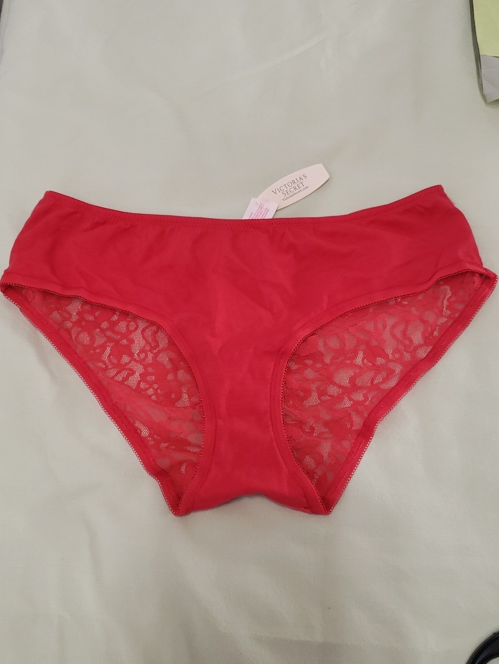 Victoria's Secret Bright Red Lace-Trim Bikini Panty. Large